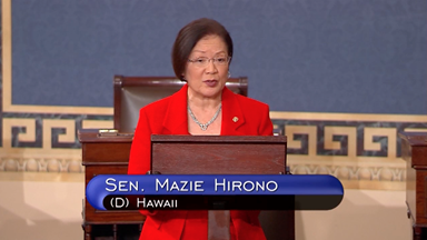 Senator Hirono delivers a speech on the Senate floor on the 43rd anniversary of Roe V. Wade